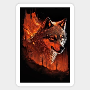 Handsome Wolf portrait with orange glow Sticker